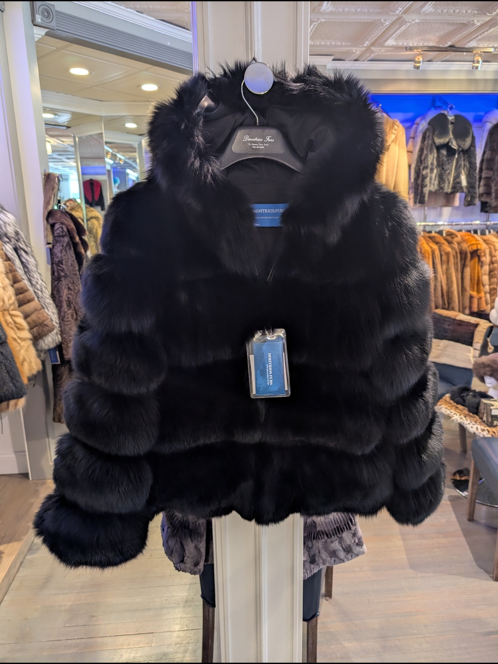 Luxurious Black Fox Fur Hooded Jacket